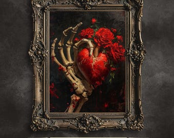 Gothic Skeleton Hand Heart & Roses Art Print (Digital Download)