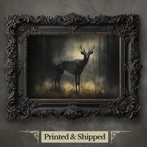 Forest Guardian Wall Art Print Skeletal Deer Art for Gothic Wall Art Haunted Woodland Painting Macabre Stag Print Dark Fantasy Decor