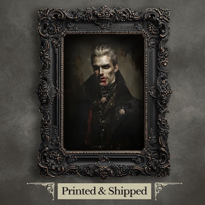 Vampire Lord Wall Art Print Vintage Portrait Painting Young Dracula Print Spooky Halloween Wall Decor Moody Macabre Wall Art Print