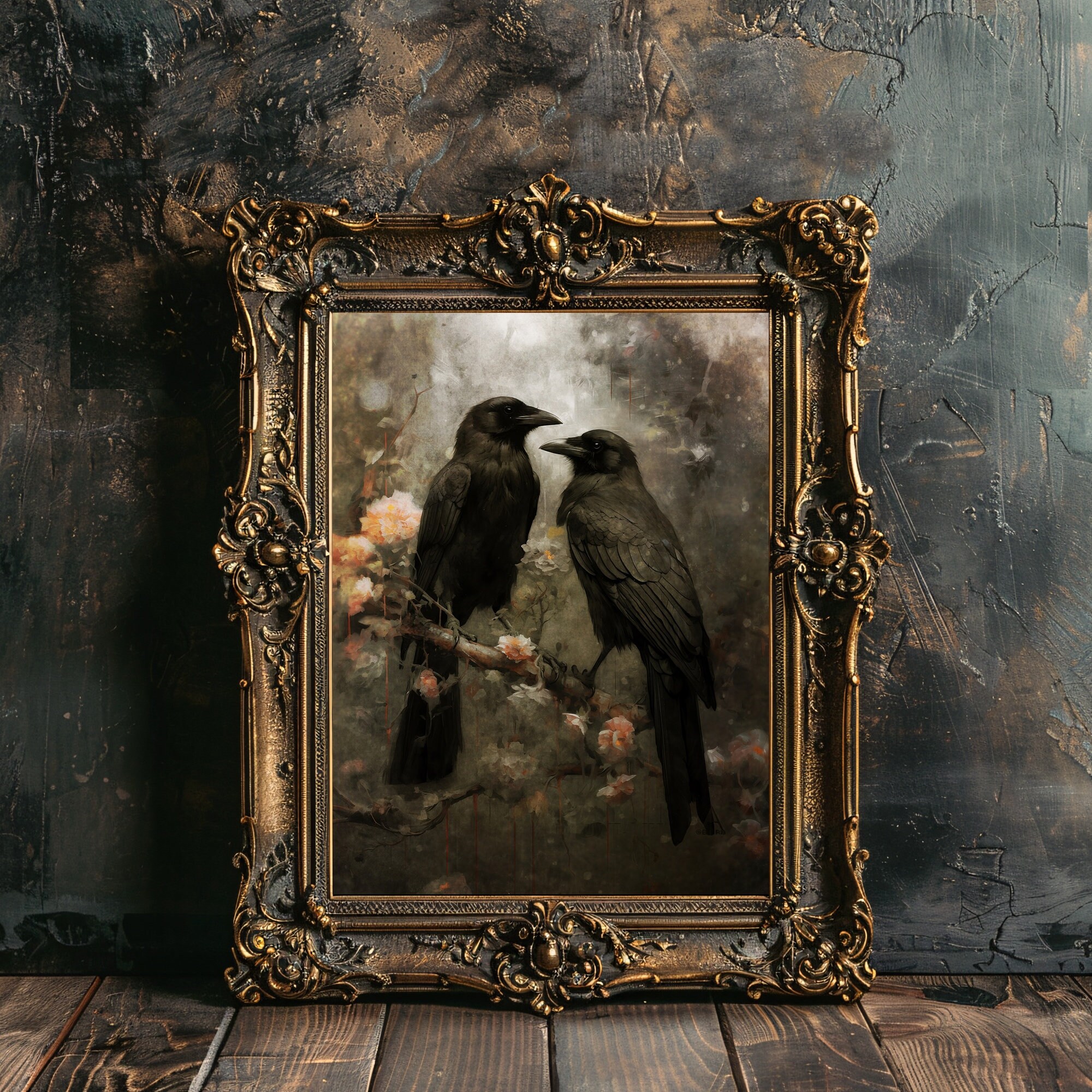 Raven Couple Art Print: Vintage Gothic Dark Academia Decor Raven Couple Art Print: Vintage Gothic Dark Academia Decor