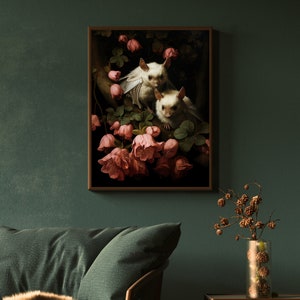 White Bats Wall Art Print Dark Cottagecore Dark Academia Gothic Retro Horror Animal Art