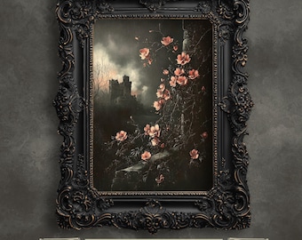 Gothic Floral Castle Art Print: Dark Romantic Landscape