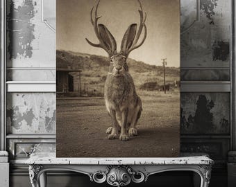 Old West Jackalope Canvas – Vintage American Folklore Artwork with Rustic Frontier Style