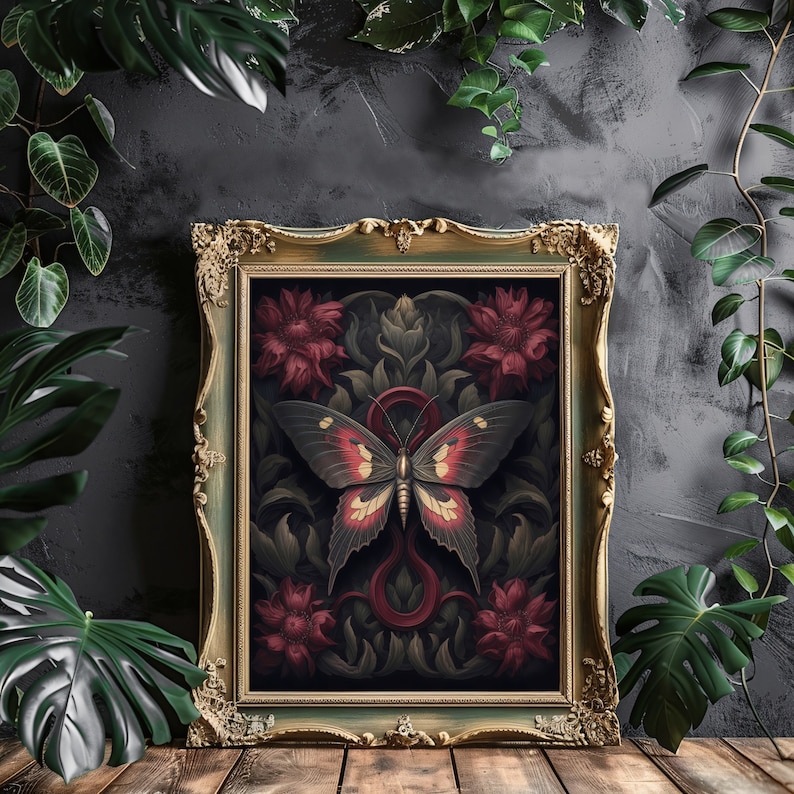 Botanical Moth Art Print: Dark Gothic Cottagecore Floral Decor - Etsy