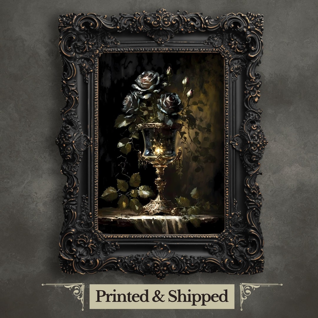 Black Rose Wall Art Print Dark Vintage Painting Gothic Wall Art Dark ...