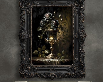 Black Rose Gothic Print: Dark Academia Still Life Wall Art