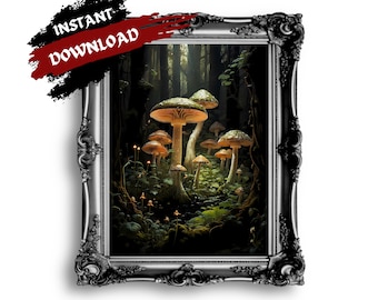 Mushroom Forest Print: Dark Cottagecore Goblincore Decor (Digital Download)