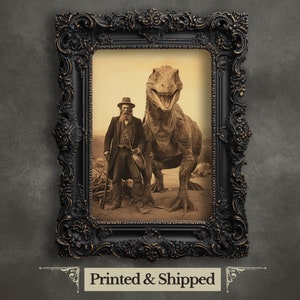 Wilder Westen Dinosaurier Wand Kunst Druck Vintage Fotografie Cowboy Dekor Gothic Wandkunst Jurassic Poster Gruselige Wandkunst Seltsamer Fotodruck
