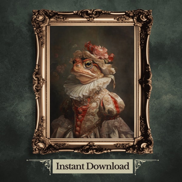 Royal Toad Printable Wall Art Renaissance Animal Portrait Painting Baroque Toad Artwork Dark Academia Poster Animal Goth Decor