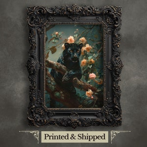 Jungle Panther Art Print: Dark Academia Wildlife Painting