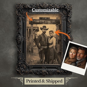 Wilder Westen Paar Porträt Wand Kunst Druck Individuell anpassbare Western Romanze Cowboy und Partner Druck Vintage Foto Porträt Zeitloses Geschenk für Zwei