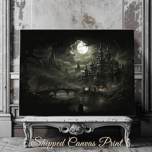 Schloss Draculas Gothic Wandkunst Gothic Kunst Geschenk für Vampir Fans Fantasy Horror Gemälde Antikes Dark Academia Kunstwerk