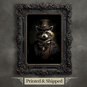 Viktorianischer Waschbär Wand-Kunst-Druck Vintage-Tierporträt-Gothic-Wand-Kunst Dark Academia Waschbär-Malerei schrullige Tierkunst