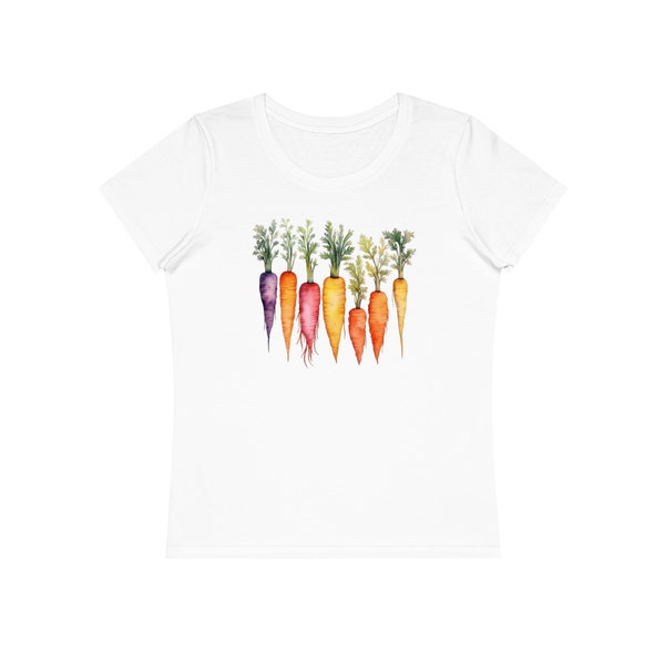 Karotten T-Shirt aus Bio Baumwolle, Damen T-Shirt, Gemüse auf T-Shirt, Geschenk, Bio Baumwolle, Bunte Karotten