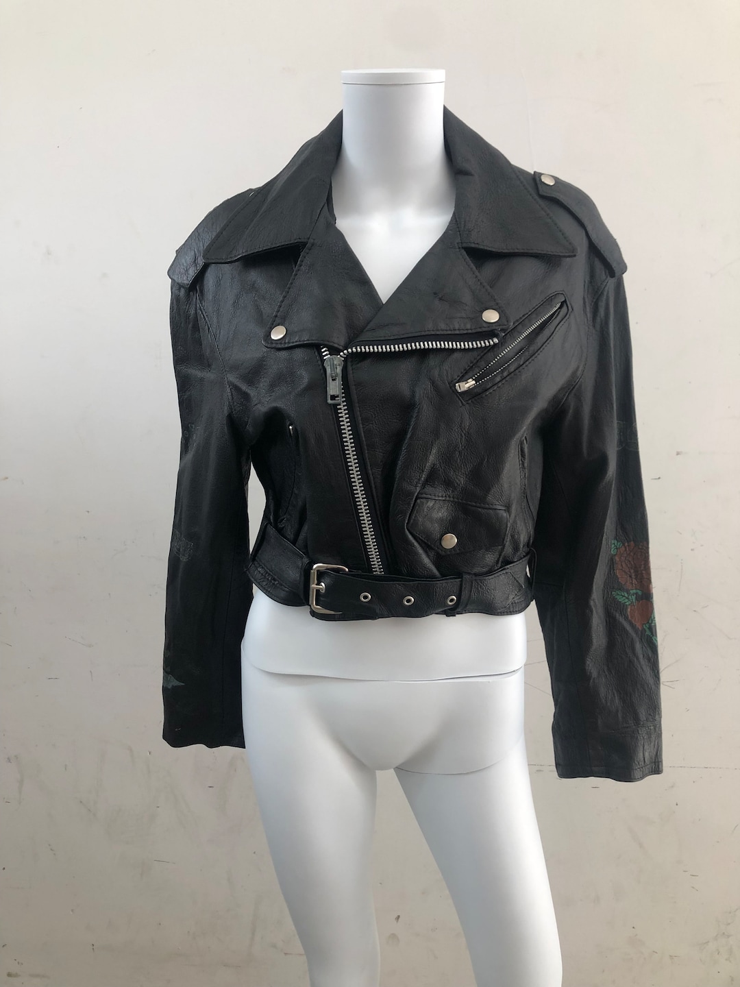 Rare Leather Biker Jacket With Printed Slogans. 1980/90's Etsy