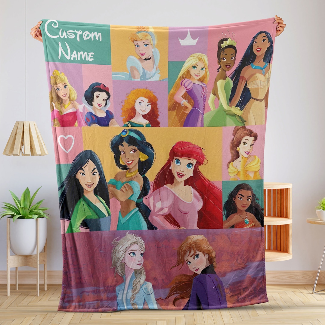 Personalized Disney Princess Blanket Custom Name Princess Etsy