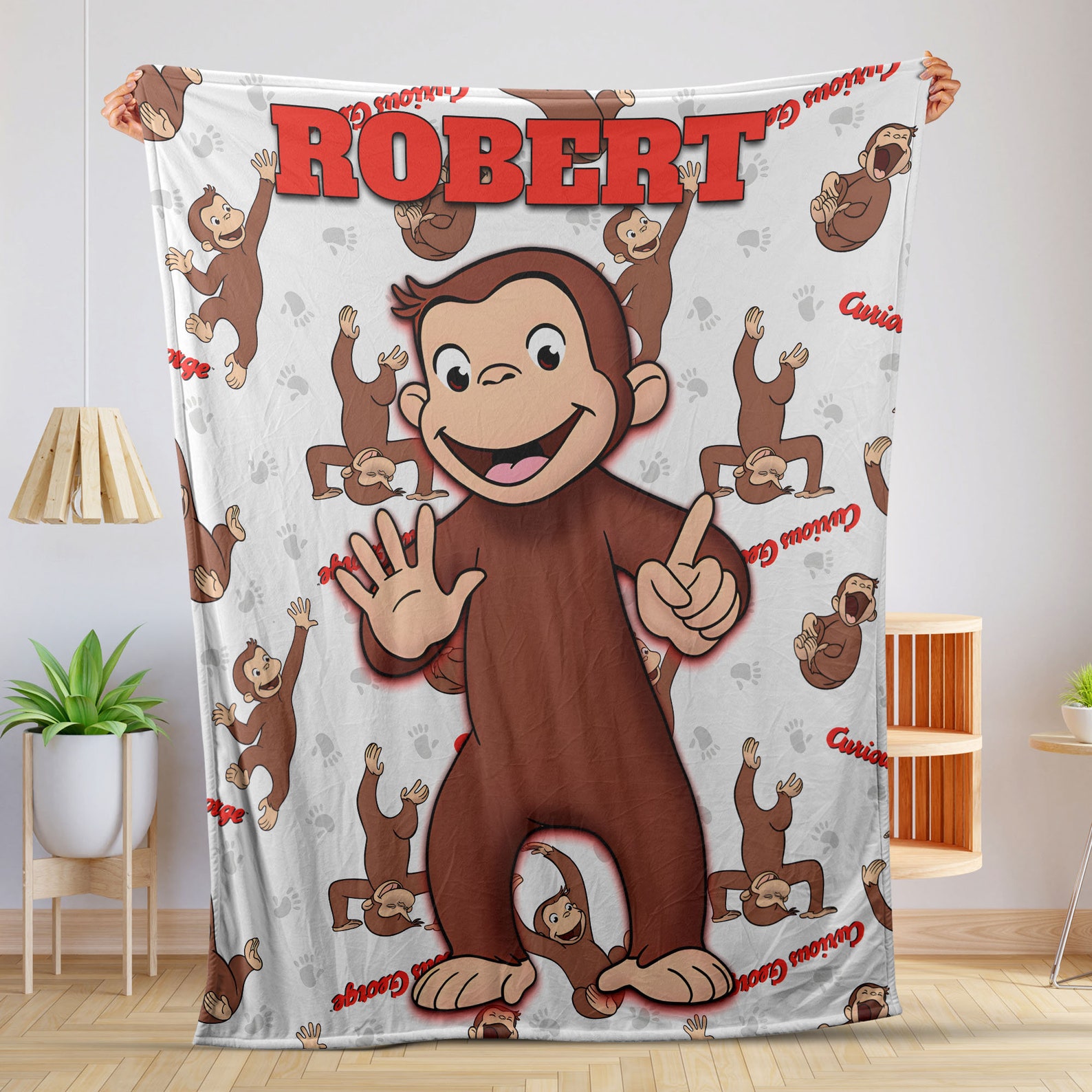 Personalized Curious George Fleece Blanket