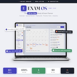 Exam OS Pro | Study Planner, Flashcards, Spaced Repetition & Exam Tracker | Pass Your Exam First Time | Digital Download
