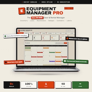 Equipment Manager Pro | Inventory, Asset Tracking, Equipment Loans & Maintenance | Offline Inventory Software | Digital Download