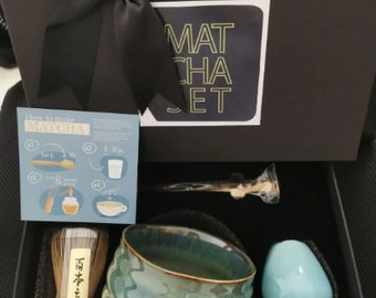 Japanese handmade Matcha tea ﹥ four piece set tea ﹥ Li Bai Ben Li bamboo Matcha brush Christmas gift black gift box packaging