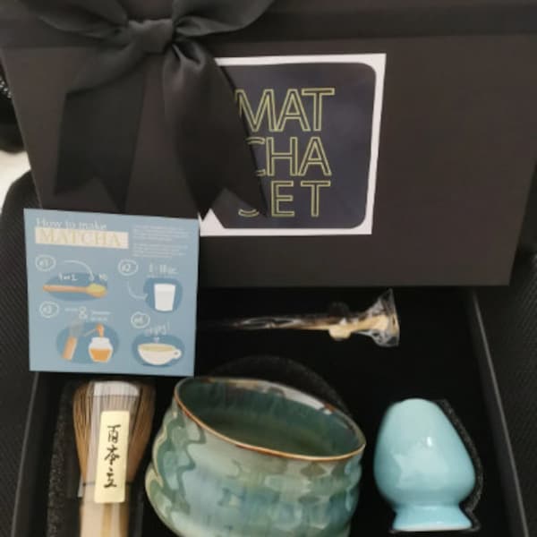 Japanischer handgemachter Matcha Tee ﹥ vier Stück Set Tee ﹥ Li Bai Ben Li Bambus Matcha Pinsel Weihnachtsgeschenk schwarz Geschenkbox Verpackung