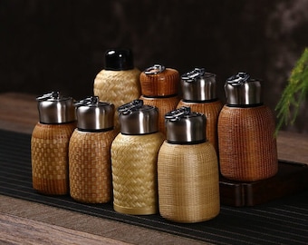 Bamboo woven water cup, thermos, thermos, high-end travel portable cup, old style retro small thermos, tea cup