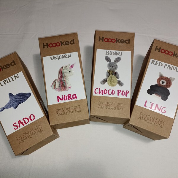 Kit Amigurumi Hoooked, dauphin, licorne, lapin, panda roux