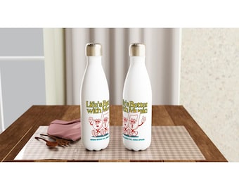 La vida es mejor con música: botella de agua de acero inoxidable de 17 oz de color blanco