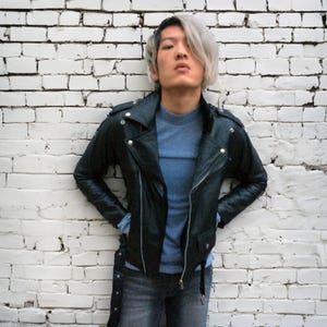 Men's leather jacket, black leather biker jacket, quality genuine leather slim fitting classic motorcycle jacket