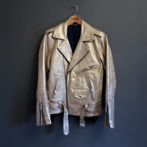 Metallic Gold Leather Biker Jacket - Handmade Women&#39;s Moto Jacket