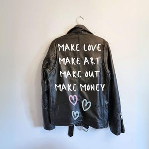 Black leather moto jacket, quality genuine leather classic biker jacket, Brando style leather jacket with inspirational quote.