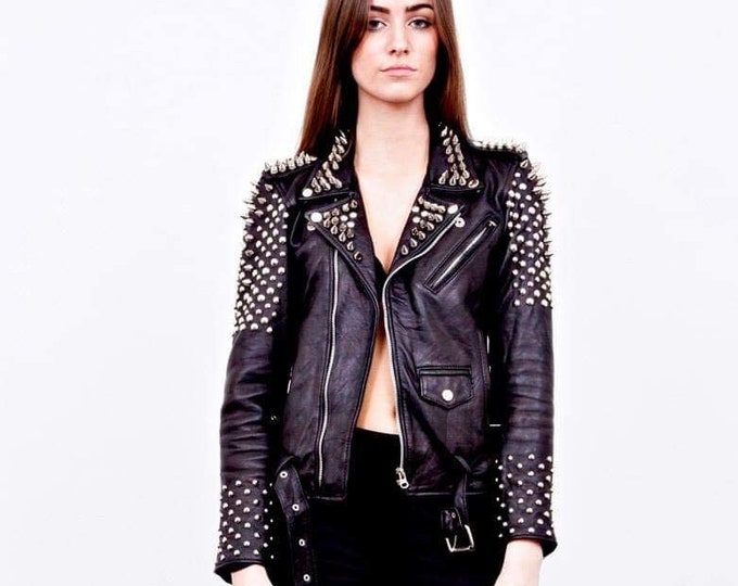 Women's Studded Genuine Leather Biker Jacket – Punk Style moto jacket