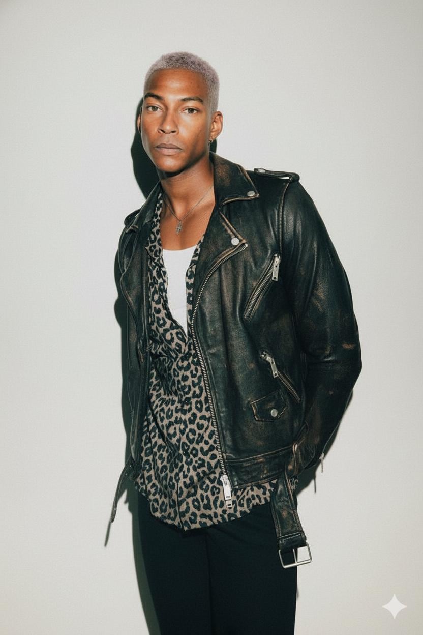 Men's Distressed Black Leather Jacket – Vintage 90s Biker Café