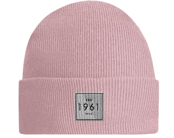Gorro rosa polvoriento de 1961, gorro original con puños unisex, talla única