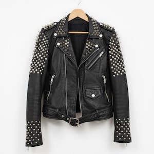 Women's Studded Leather Biker Jacket | Hand Set Bullet Studs | Genuine Leather Moto Coat | Handmade UK Gift