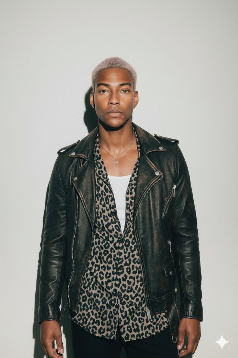 Men's Distressed Black Leather Jacket – Vintage 90s Biker Café