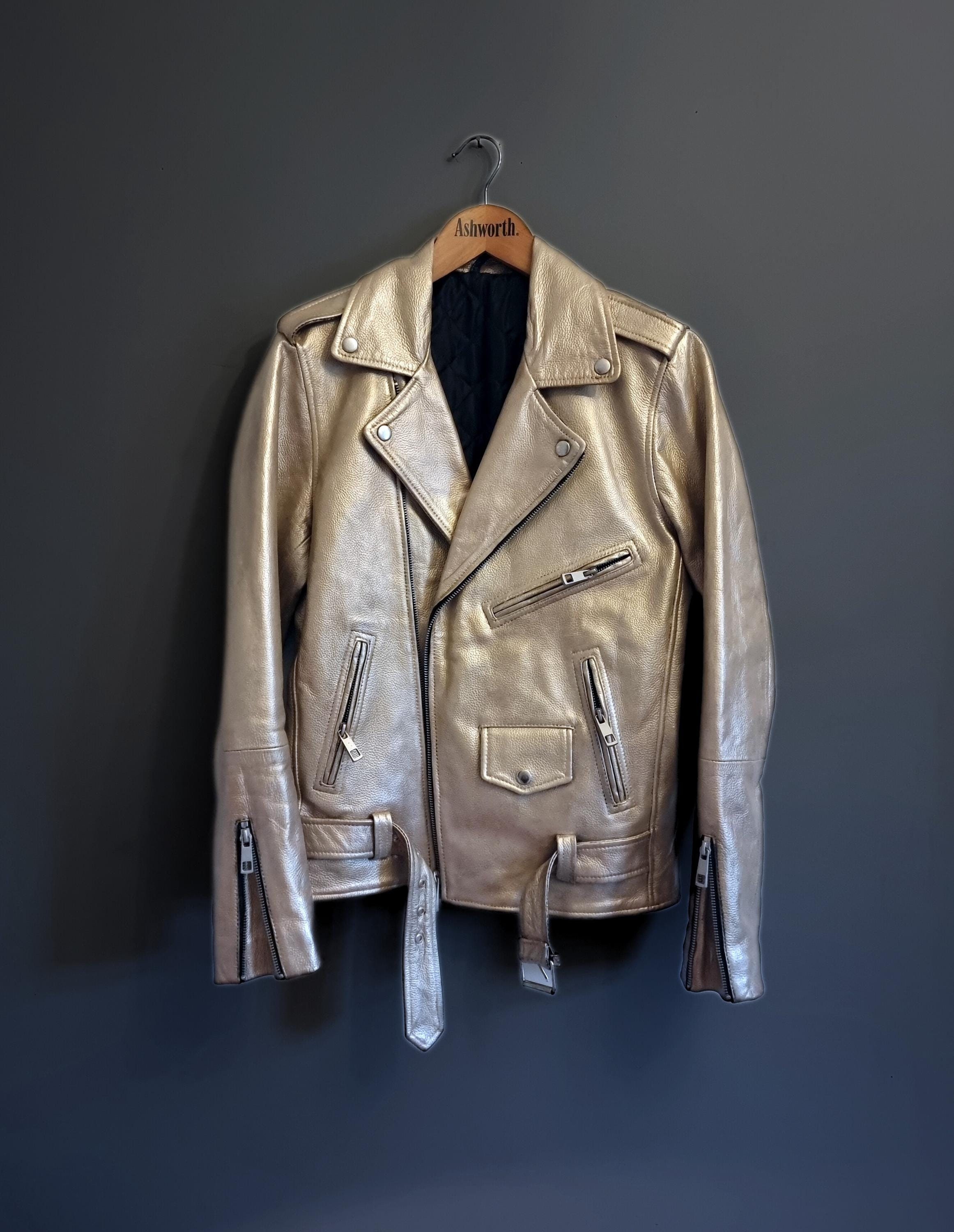 Golden colour leather jacket best sale
