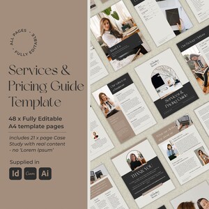 Mall för service- och prisguide, A4-mall för varumärkesdesign, InDesign, Adobe Illustrator, Canva, Lyx, Digital nedladdning, Prislista