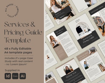 Service & Pricing Guide Template, A4 Brand Design Template, InDesign, Adobe Illustrator, Canva, Luxury, Digital Download, Pricelist