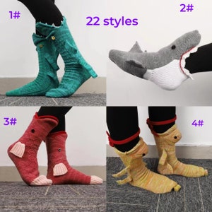 22 Styles Novelty Christmas Crocodile Shark Animal Knitted Socks/ Unisex Duckbill Chameleon Winter Warm Floor Wool Socks/ Xmas Party Gifts