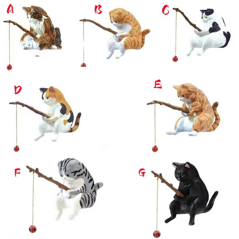 9 Styles Japanese Fishing Cat Gashapon Toys / Twister Toy Home Etsy
