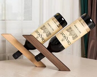 Wood Balancing Wine Bottles Display Holder / Hardwood Wine Rack Wooden Free Standing / Home Bar Decors gifts