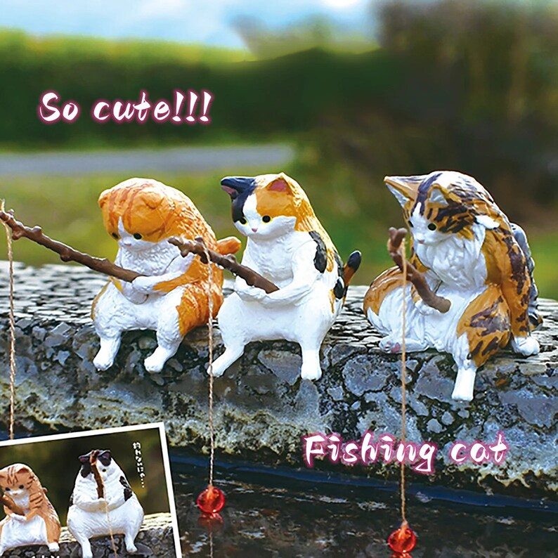 9 Styles Japanese Fishing Cat Gashapon Toys / Twister Toy Home Etsy
