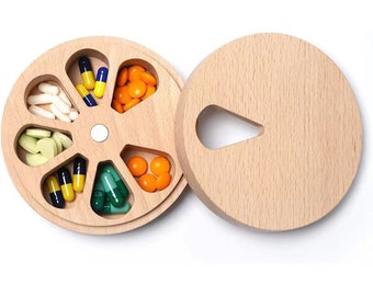 Boîte de rangement en bois pour pilules 7 jours / Organisateur de médicaments ronds en bois 7 jours / Cas de pilules 7 jours par semaine / Récipient à pilules / Porte-pilules