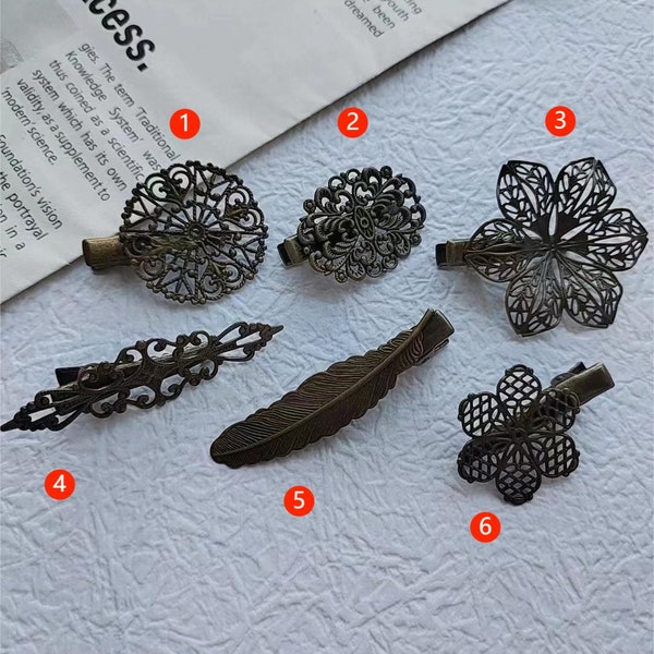 Vente! 5 pcs Antique Bronze Filigrane Papillon Libellule Pinces À Cheveux/Épingles À Cheveux/Épingles À Cheveux/Pinces À Cheveux avec Base Bijoux Accessoires A03