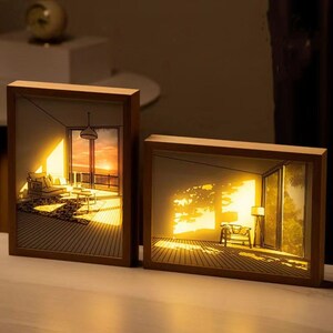 Personalized LED Light Painting Shadow Box/ Wooden Sketch Night Light for Beroom / Anime Photo Picture Decors/ Desk Table Lamps/ Wall Lights