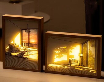 Personalized LED Light Painting Shadow Box/ Wooden Sketch Night Light for Beroom / Anime Photo Picture Decors/ Desk Table Lamps/ Wall Lights