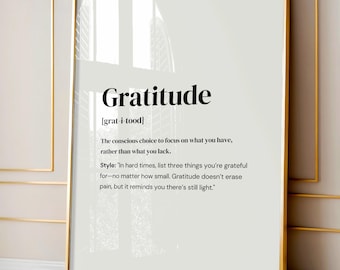 Dankbarkeit Definition Wand Kunst Minimalistisches Design Positive Vibes Motivation Zuhause oder Büro Dekor druckbar oder gerahmt perfektes Geschenk