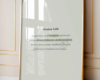 Efesios 4:32 Sed bondadosos unos con otros Versículo Bíblico Arte Cristiano Imprimible Decoración Hogar Regalo para ella Digital Spanish art