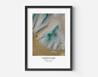 Ingleborough Map Print - Topographic Relief Map - Yorkshire Dales - England - Wall Art